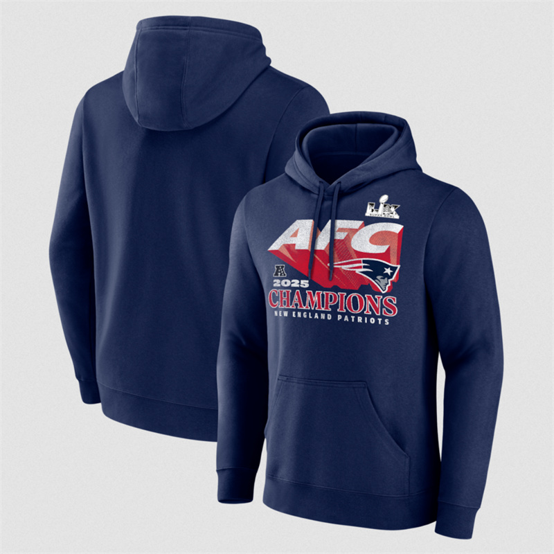 Men's New England Patriots Navy 2025 AFC Champions Quick Pass Hoodie Men's New England Patriots Navy 2025 AFC Champions Quick Pass Hoodie