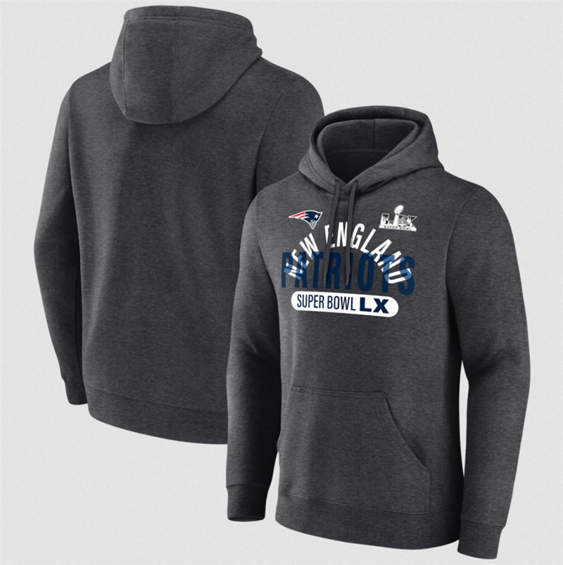 Men's New England Patriots Heather Charcoal 2025 Super Bowl LX Game Plan Hoodie Men's New England Patriots Heather Charcoal 2025 Super Bowl LX Game Plan Hoodie