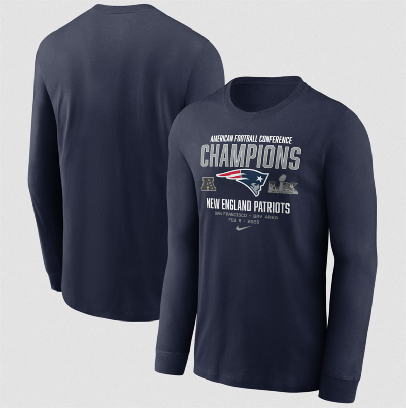 Men's New England Patriots Navy 2025 AFC Champions Team Nation Long Sleeve T-Shirt Men's New England Patriots Navy 2025 AFC Champions Team Nation Long Sleeve T-Shirt