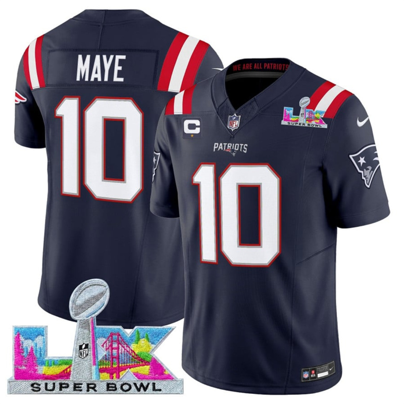 Men's New England Patriots #10 Drake Maye Navy 2025 F.U.S.E. Super Bowl LX Patch Vapor Limited Stitched Football Jersey Men's New England Patriots #10 Drake Maye Navy 2025 F.U.S.E. Super Bowl LX Patch Vapor Limited Stitched Football Jersey