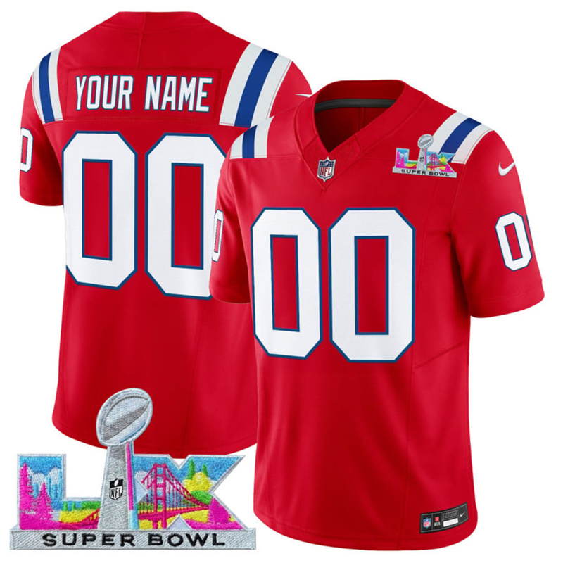 Men's New England Patriots Active Player Custom Red 2025 F.U.S.E. Super Bowl LX Patch Vapor Limited Stitched Football Jersey Men's New England Patriots Active Player Custom Red 2025 F.U.S.E. Super Bowl LX Patch Vapor Limited Stitched Football Jersey