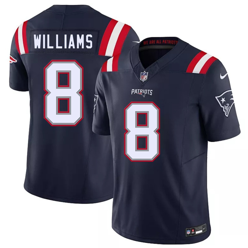 Men's New England Patriots #8 Kyle Williams Navy 2026 F.U.S.E. Vapor Limited Stitched Football Jersey Men's New England Patriots #8 Kyle Williams Navy 2026 F.U.S.E. Vapor Limited Stitched Football Jersey
