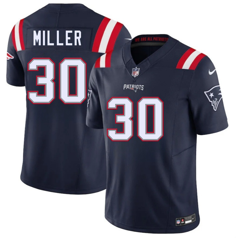 Men's New England Patriots #30 Jam Miller Navy 2026 Draft F.U.S.E. Vapor Limited Stitched Football Jersey Men's New England Patriots #30 Jam Miller Navy 2026 Draft F.U.S.E. Vapor Limited Stitched Football Jersey
