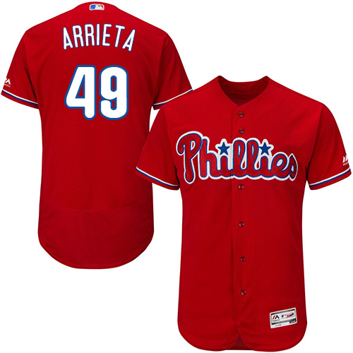 Phillies #49 Jake Arrieta Red Flexbase Authentic Collection Stitched MLB Jersey Phillies #49 Jake Arrieta Red Flexbase Authentic Collection Stitched MLB Jersey