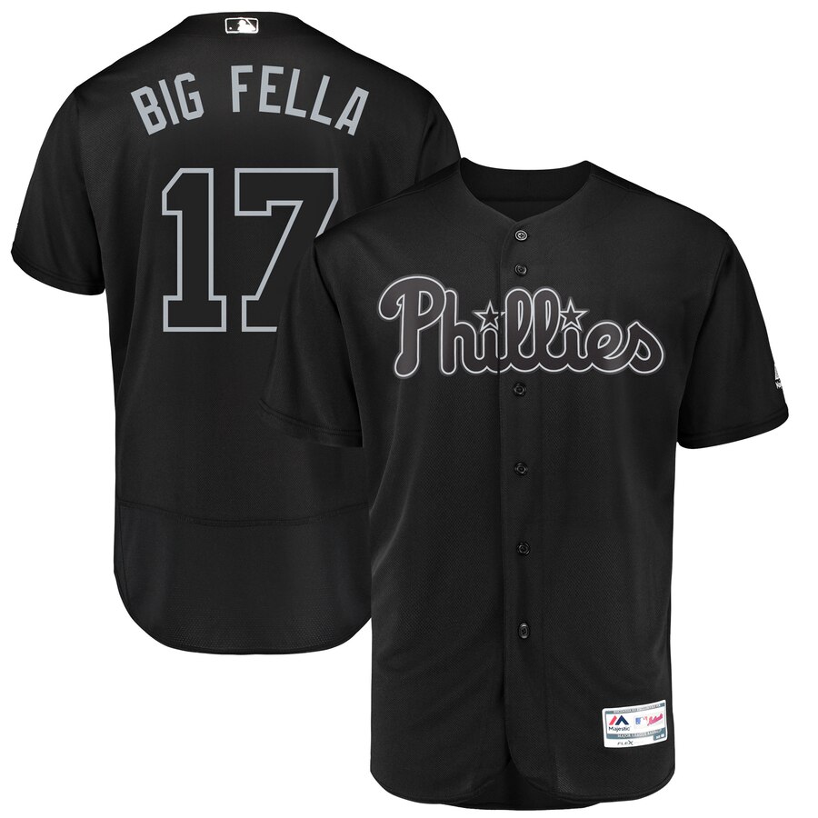 Philadelphia Phillies #17 Rhys Hoskins Big Fella Majestic 2019 Players' Weekend Flex Base Authentic Player Jersey Black Philadelphia Phillies #17 Rhys Hoskins Big Fella Majestic 2019 Players' Weekend Flex Base Authentic Player Jersey Black