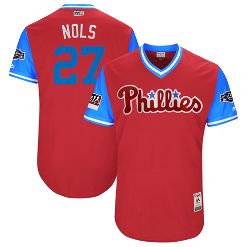 Phillies #27 Aaron Nola Red "Nols" Players Weekend Authentic Stitched MLB Jersey Phillies #27 Aaron Nola Red "Nols" Players Weekend Authentic Stitched MLB Jersey