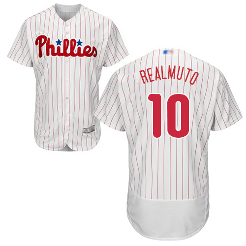 Phillies #10 J. T. Realmuto White(Red Strip) Flexbase Authentic Collection Stitched MLB Jersey