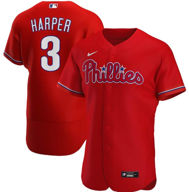 Men's Philadelphia Phillies #3 Bryce Harper Red MLB Flex Base Stitched Jersey Men's Philadelphia Phillies #3 Bryce Harper Red MLB Flex Base Stitched Jersey
