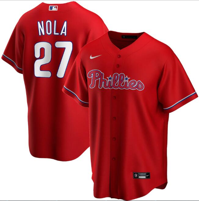 Men's Philadelphia Phillies #27 Aaron Nola Red MLB Cool Base Stitched Jersey Men's Philadelphia Phillies #27 Aaron Nola Red MLB Cool Base Stitched Jersey