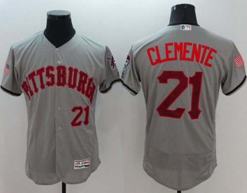 Pirates #21 Roberto Clemente Grey Fashion Stars & Stripes Flexbase Authentic Stitched MLB Jersey Pirates #21 Roberto Clemente Grey Fashion Stars & Stripes Flexbase Authentic Stitched MLB Jersey
