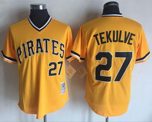 Mitchell And Ness Pirates #27 Kent Tekulve Yellow Throwback Stitched MLB Jersey Mitchell And Ness Pirates #27 Kent Tekulve Yellow Throwback Stitched MLB Jersey