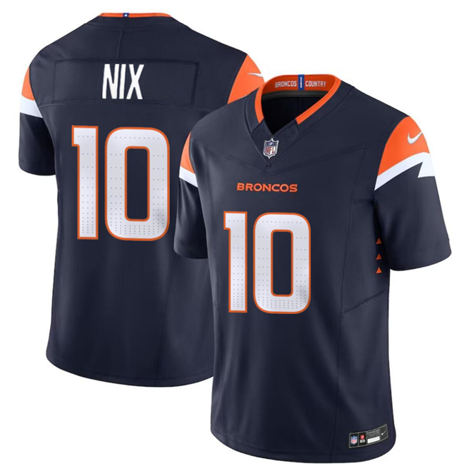 Men's Denver Broncos #10 Bo Nix Navy 2024 Draft F.U.S.E. Alternate Vapor Limited Stitched Football Jersey