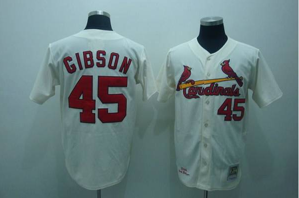 Cardinals #45 Bob Gibson Mitchell and Ness 1967 Stitched Cream Throwback MLB Jersey Cardinals #45 Bob Gibson Mitchell and Ness 1967 Stitched Cream Throwback MLB Jersey