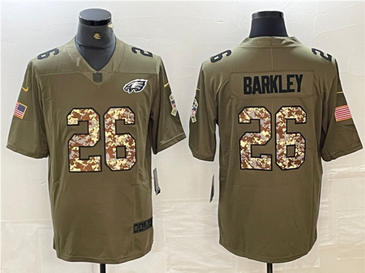 Men's Philadelphia Eagles #26 Saquon Barkley Olive Salute To Service Limited Stitched Jersey