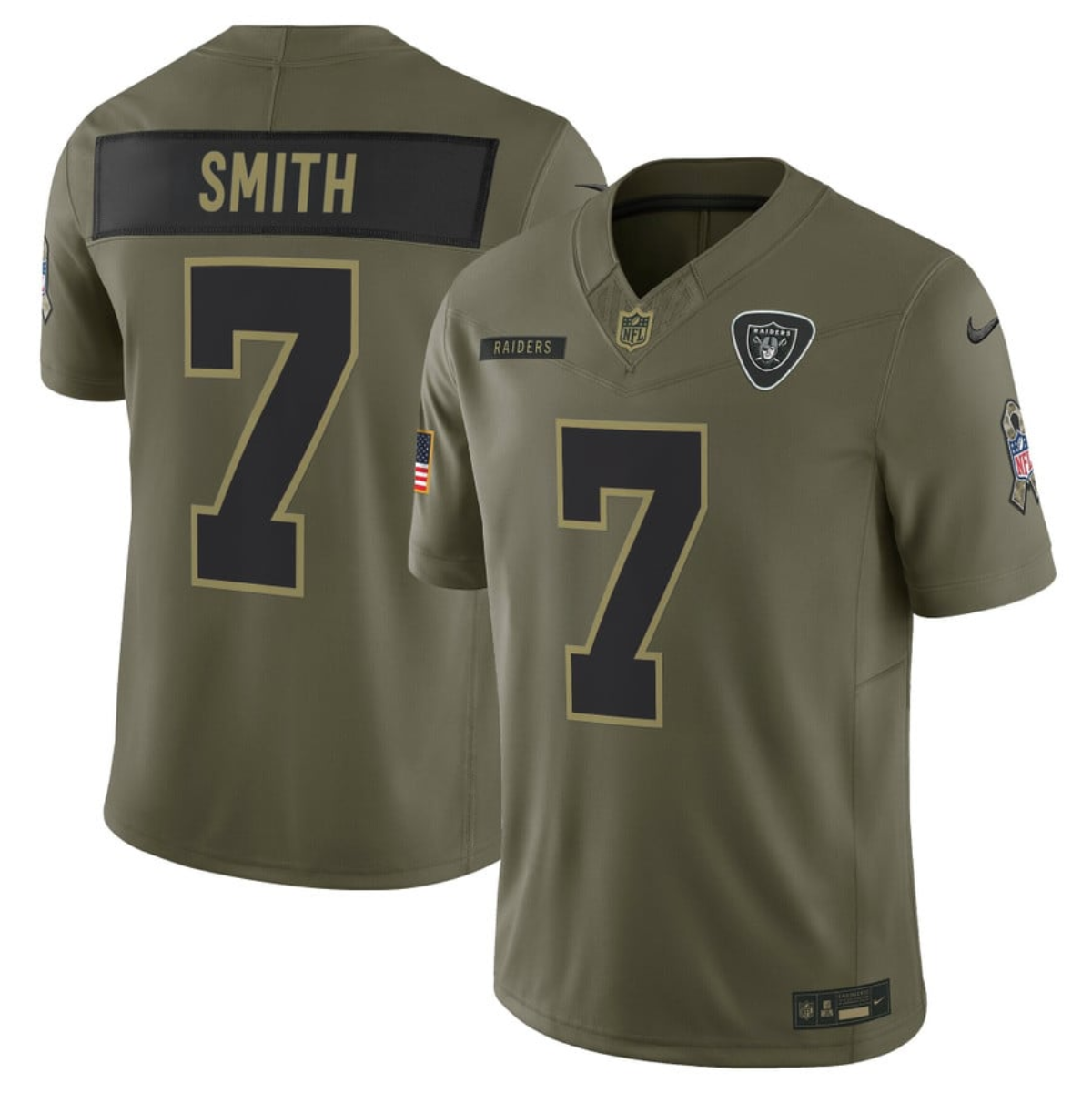 Men's Las Vegas Raiders #7 Geno Smith Olive 2025 F.U.S.E. Salute to Service Limited Stitched Football Jersey