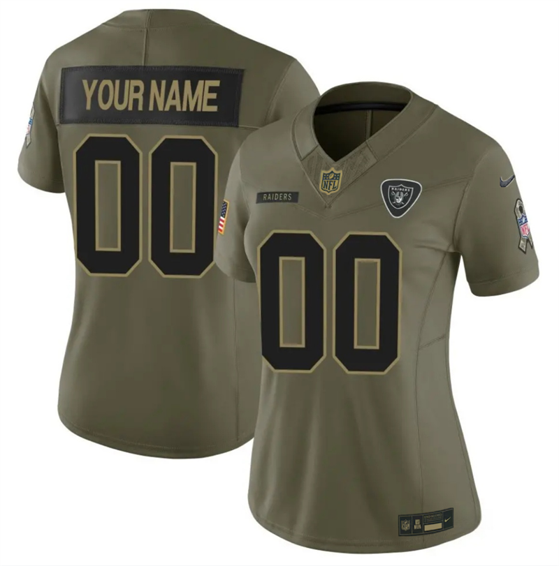Women's Las Vegas Raiders Active Player Custom Olive 2025 F.U.S.E. Salute to Service Limited Stitched Football Jersey(Run Small)