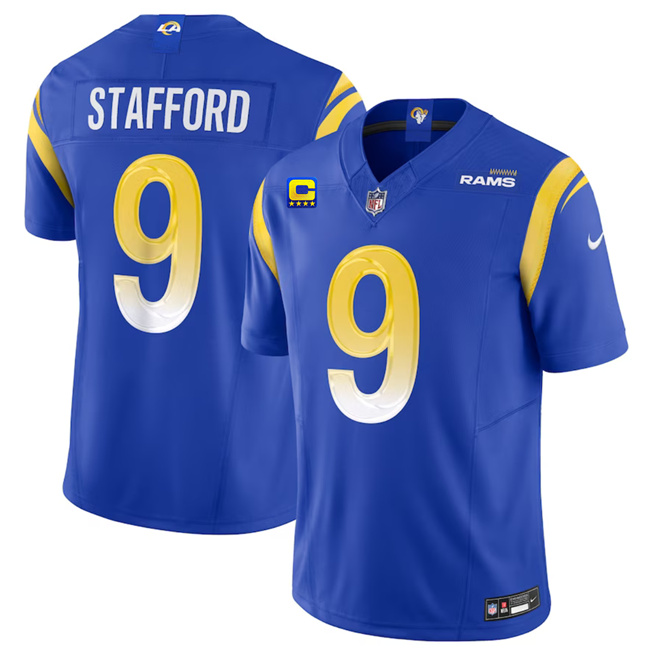 Men's Los Angeles Rams #9 Matthew Stafford Blue 2023 F.U.S.E. With 4-Star C Patch Vapor Untouchable Limited Stitched Football Jersey Men's Los Angeles Rams #9 Matthew Stafford Blue 2023 F.U.S.E. With 4-Star C Patch Vapor Untouchable Limited Stitched Football Jersey