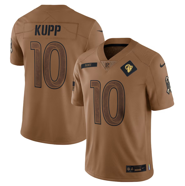 Men's Los Angeles Rams #10 Cooper Kupp 2023 Brown Salute To Service Limited Football Jersey Men's Los Angeles Rams #10 Cooper Kupp 2023 Brown Salute To Service Limited Football Jersey