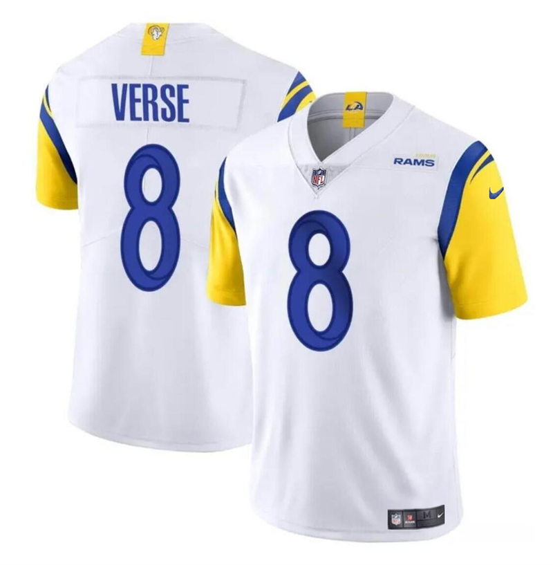 Men's Los Angeles Rams #8 Jared Verse White 2024 Draft Vapor Untouchable Stitched Football Jersey Men's Los Angeles Rams #8 Jared Verse White 2024 Draft Vapor Untouchable Stitched Football Jersey
