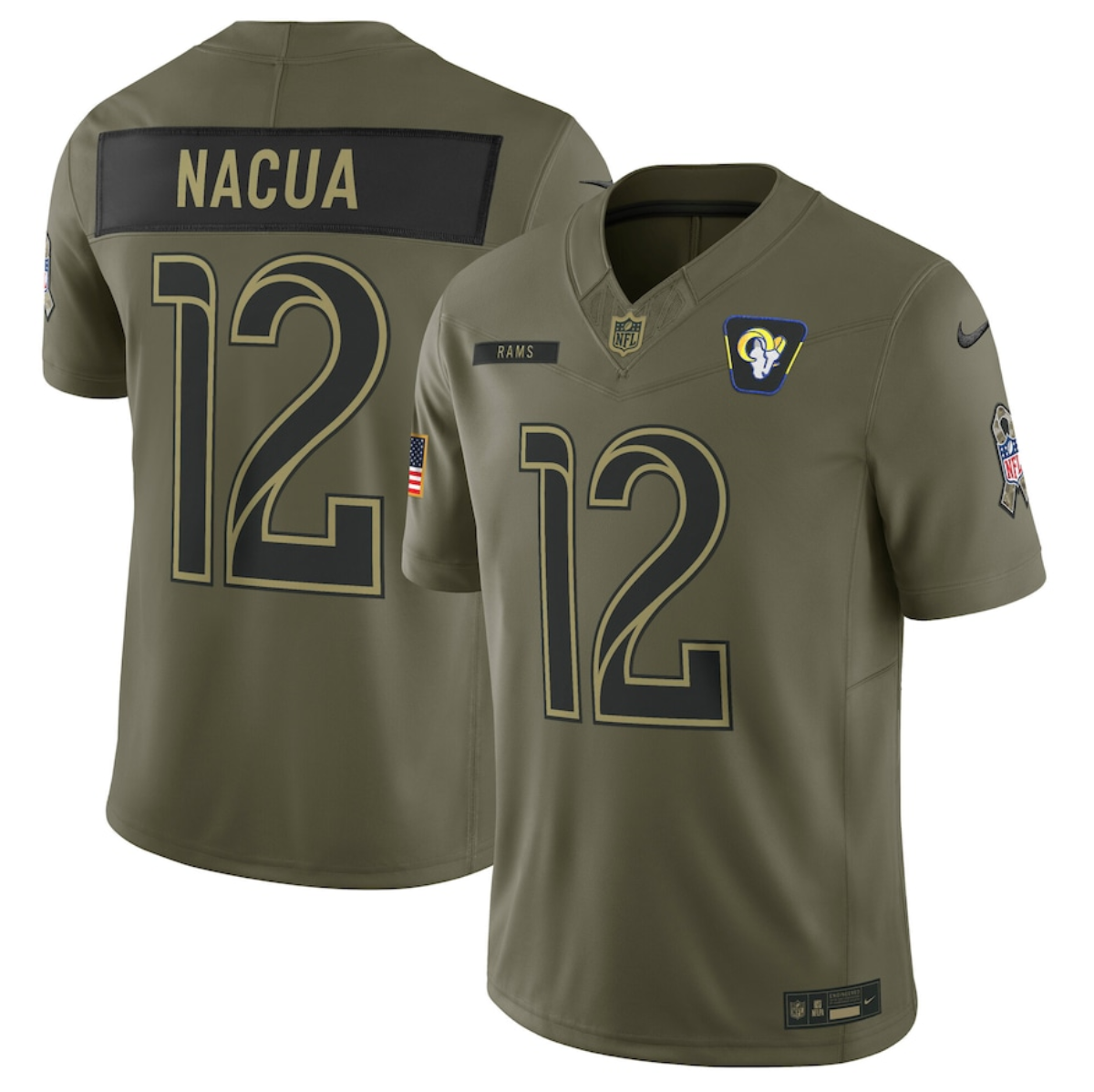 Men's Los Angeles Rams #12 Puka Nacua Olive 2025 Salute to Service Limited Stitched Football Jersey Men's Los Angeles Rams #12 Puka Nacua Olive 2025 Salute to Service Limited Stitched Football Jersey