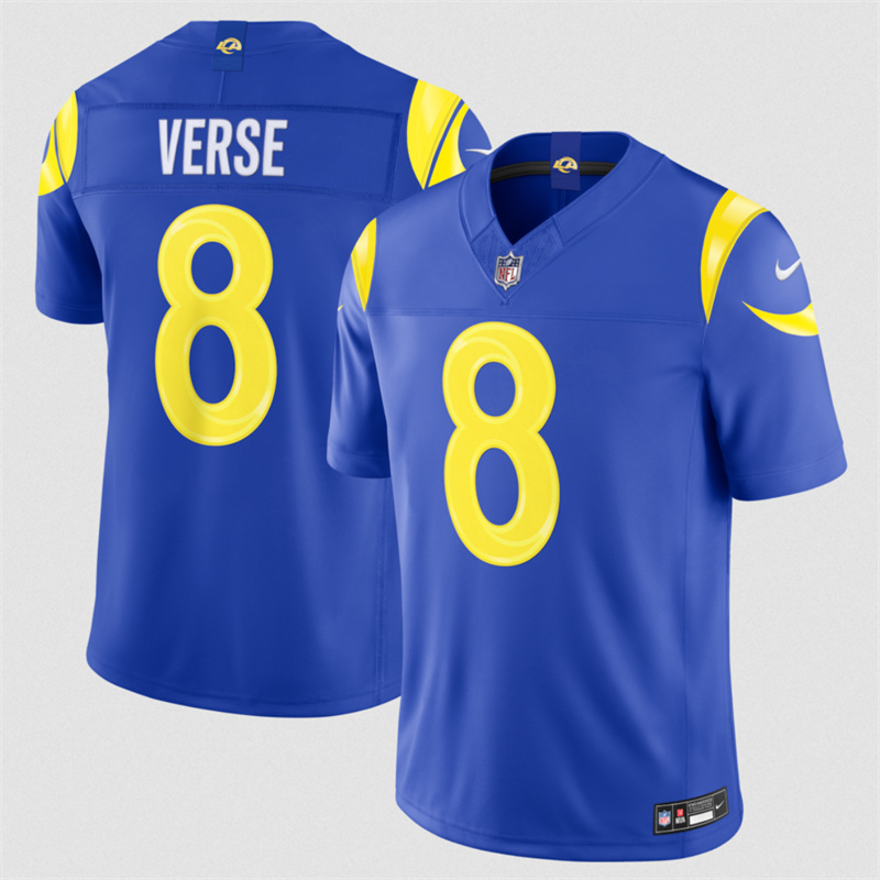 Men's Los Angeles Rams #8 Jared Verse Royal 2026 F.U.S.E. Vapor Limited Stitched Football Jersey Men's Los Angeles Rams #8 Jared Verse Royal 2026 F.U.S.E. Vapor Limited Stitched Football Jersey