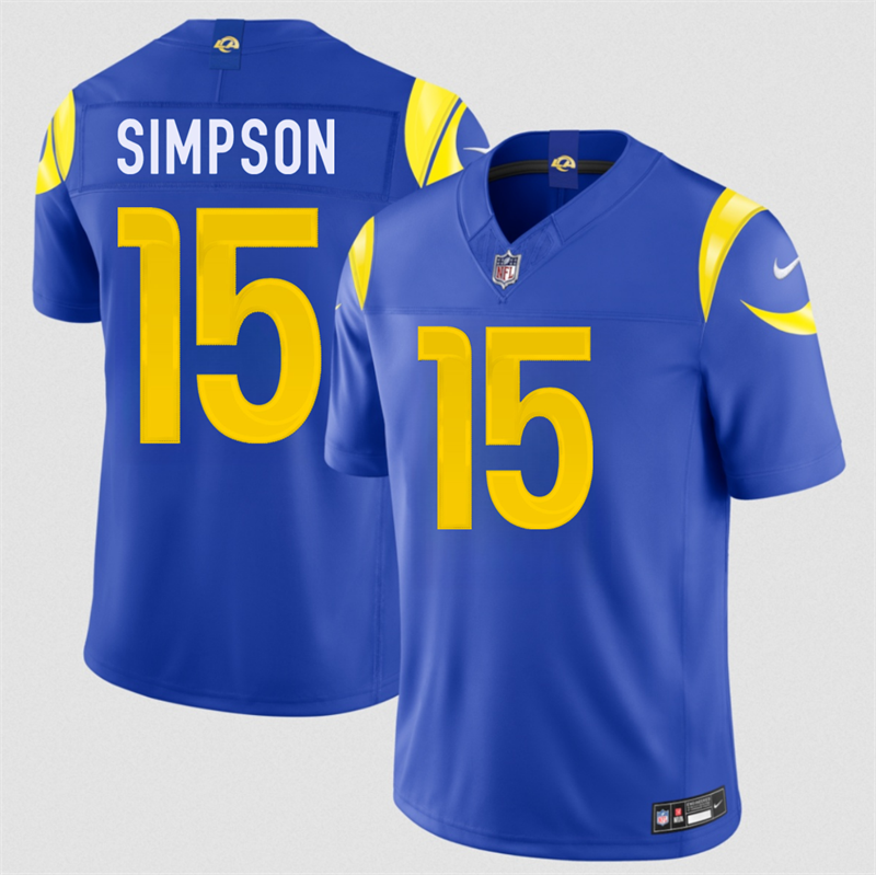 Men's Los Angeles Rams #15 Ty Simpson Royal 2026 Draft F.U.S.E. Vapor Limited Stitched Football Jersey Men's Los Angeles Rams #15 Ty Simpson Royal 2026 Draft F.U.S.E. Vapor Limited Stitched Football Jersey