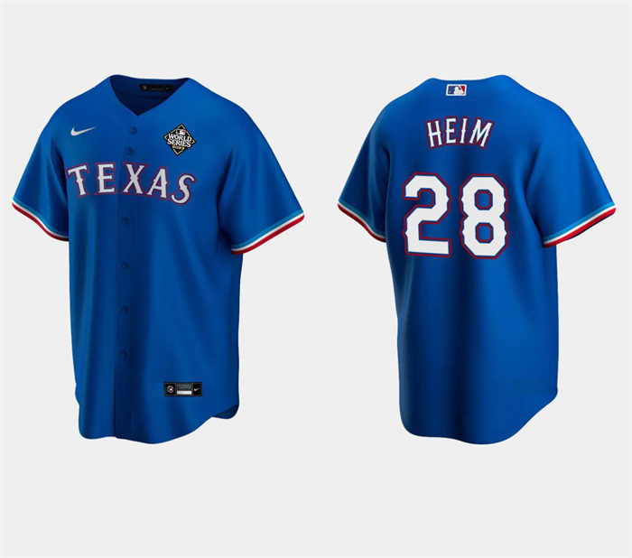 Men's Texas Rangers #28 Jonah Heim Royal 2023 World Series Stitched Baseball Jersey Men's Texas Rangers #28 Jonah Heim Royal 2023 World Series Stitched Baseball Jersey