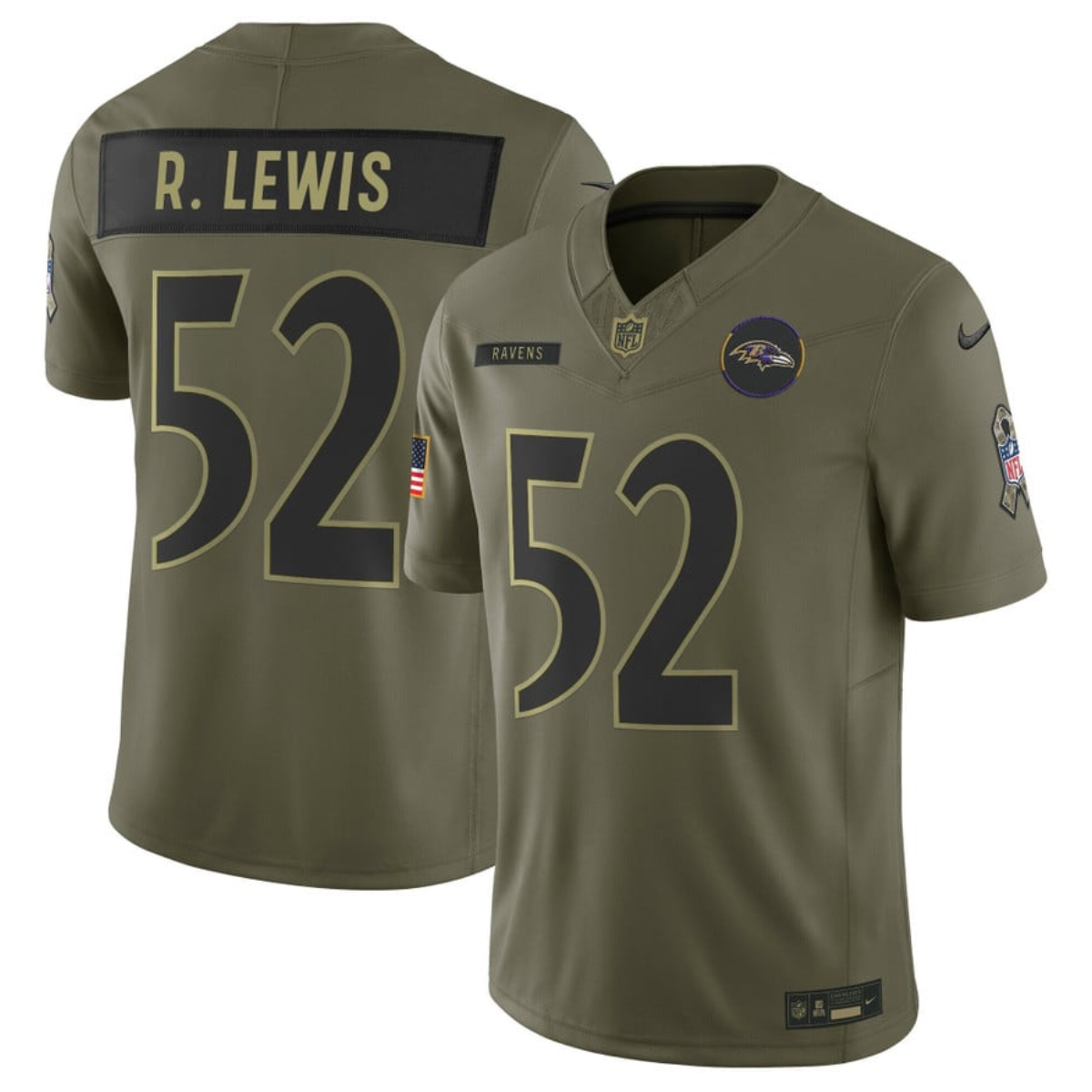 Men's Baltimore Ravens #52 Ray Lewis Olive 2025 F.U.S.E. Salute to Service Limited Football Jersey Men's Baltimore Ravens #52 Ray Lewis Olive 2025 F.U.S.E. Salute to Service Limited Football Jersey