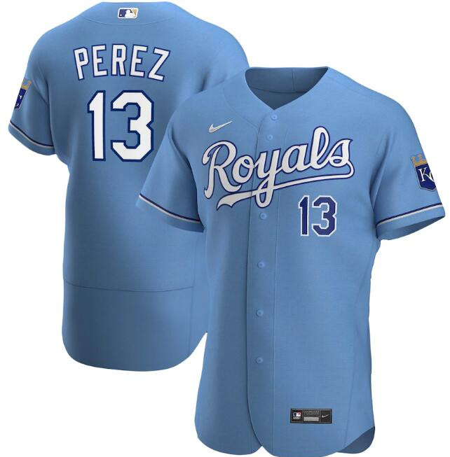 Men's Kansas City Royals #13 Salvador Perez Blue MLB Flex Base Stitched Jersey