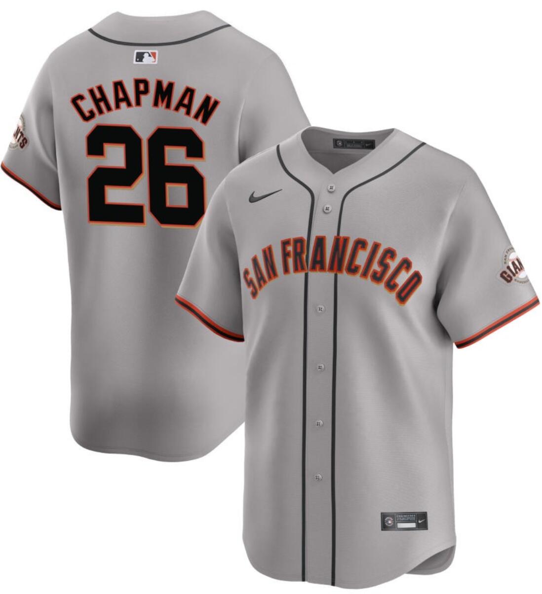 Men's San Francisco Giants #26 Matt Chapman Grey 2024 Away Limited Stitched Baseball Jersey Men's San Francisco Giants #26 Matt Chapman Grey 2024 Away Limited Stitched Baseball Jersey