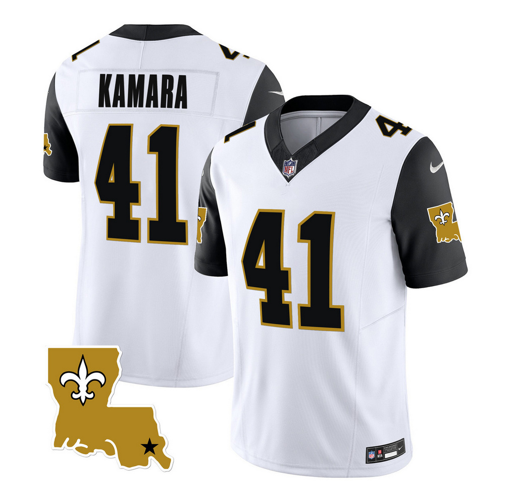 Men's New Orleans Saints #41 Alvin Kamara White/Black 2023 F.U.S.E. 1987 Legacy Vapor Stitched Jersey Men's New Orleans Saints #41 Alvin Kamara White/Black 2023 F.U.S.E. 1987 Legacy Vapor Stitched Jersey
