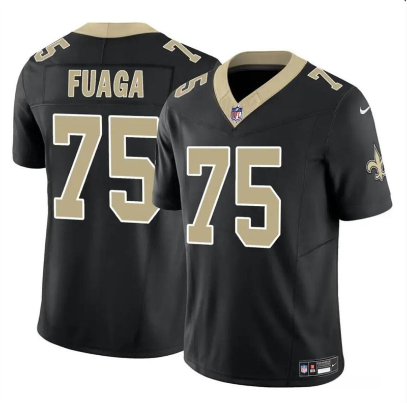 Men's New Orleans Saints #75 Taliese Fuaga Black 2024 Draft F.U.S.E Vapor Limited Stitched Football Jersey Men's New Orleans Saints #75 Taliese Fuaga Black 2024 Draft F.U.S.E Vapor Limited Stitched Football Jersey