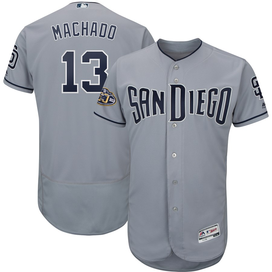 San Diego Padres #13 Manny Machado Majestic Flex Base Authentic Stitched MLB Jersey Gray San Diego Padres #13 Manny Machado Majestic Flex Base Authentic Stitched MLB Jersey Gray