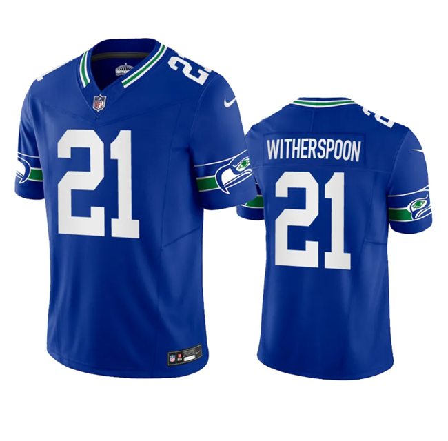 Men's Seattle Seahawks #21 Devon Witherspoon Royal 2023 F.U.S.E. Vapor Limited Throwback Stitched Jersey Men's Seattle Seahawks #21 Devon Witherspoon Royal 2023 F.U.S.E. Vapor Limited Throwback Stitched Jersey