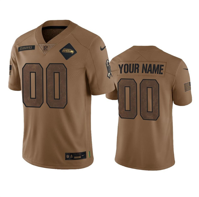Men's Seattle Seahawks Active Player Custom 2023 Brown Salute To Service Limited Stitched Football Jersey Men's Seattle Seahawks Active Player Custom 2023 Brown Salute To Service Limited Stitched Football Jersey