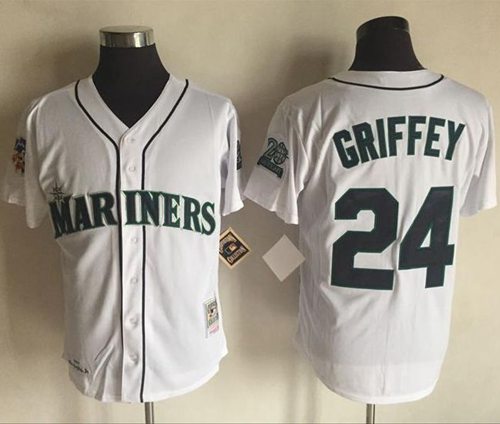 Mitchell And Ness 1997 Mariners #24 Ken Griffey White Throwback Stitched MLB Jersey Mitchell And Ness 1997 Mariners #24 Ken Griffey White Throwback Stitched MLB Jersey