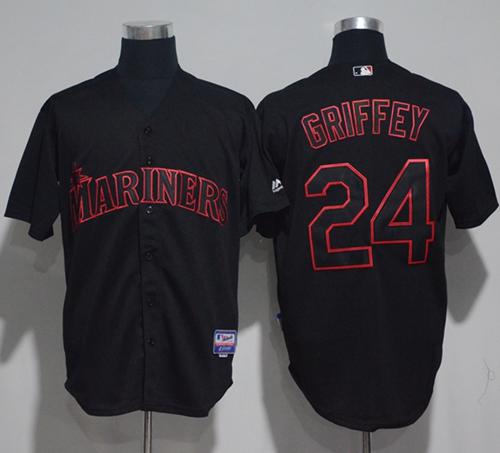 Mariners #24 Ken Griffey Black Strip Stitched MLB Jersey Mariners #24 Ken Griffey Black Strip Stitched MLB Jersey