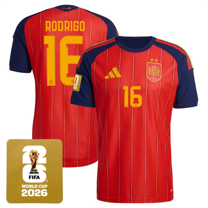 Men's Spain Team #16 Rodrigo Red 2026 World Cup Home Soccer Jersey
