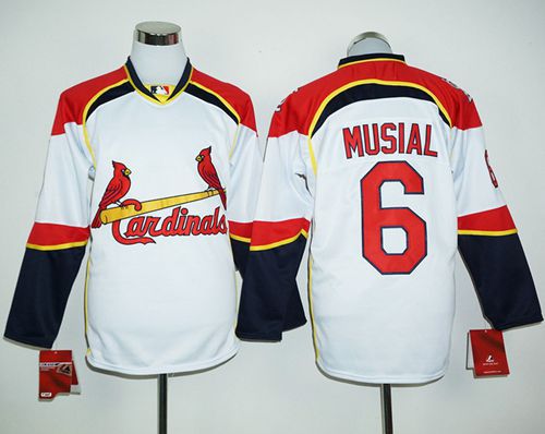 Cardinals #6 Stan Musial White/Red Long Sleeve Stitched MLB Jersey Cardinals #6 Stan Musial White/Red Long Sleeve Stitched MLB Jersey