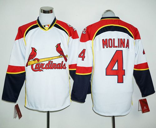 Cardinals #4 Yadier Molina White/Red Long Sleeve Stitched MLB Jersey Cardinals #4 Yadier Molina White/Red Long Sleeve Stitched MLB Jersey