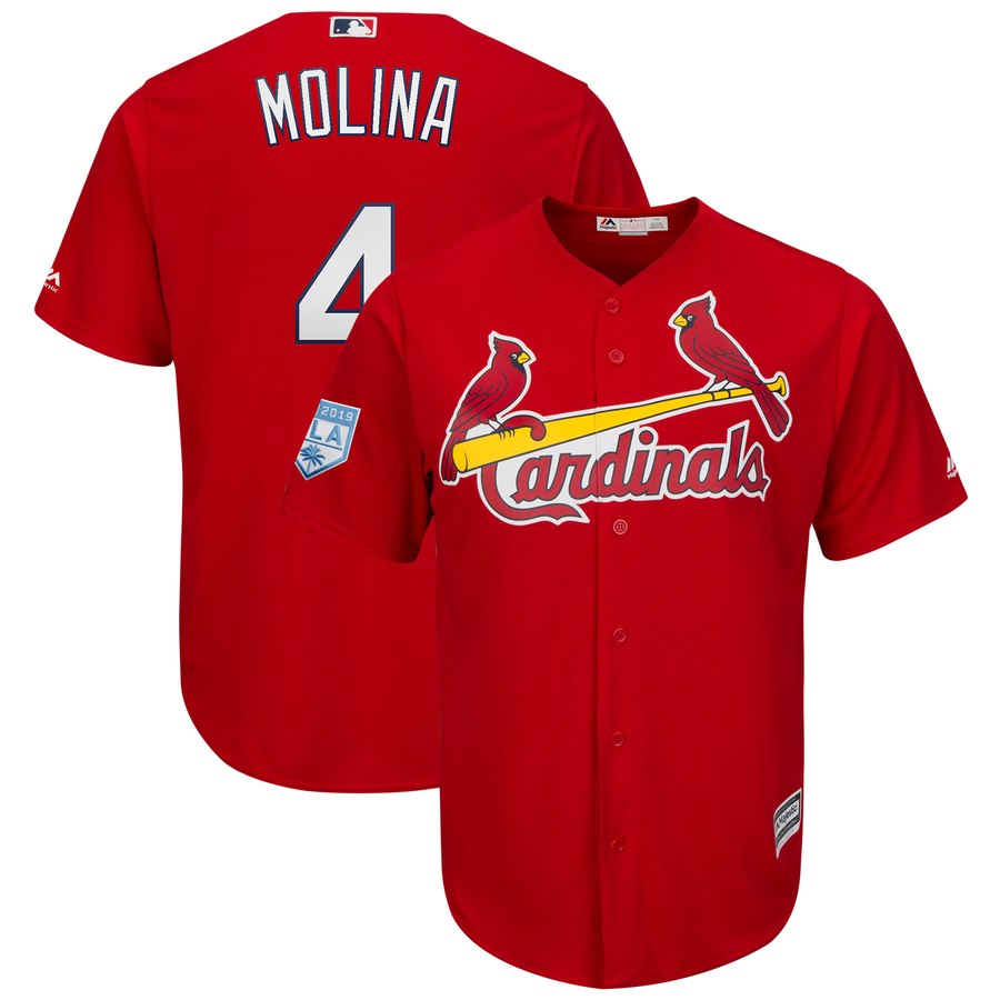 Cardinals #4 Yadier Molina Red 2019 Spring Training Cool Base Stitched MLB Jersey Cardinals #4 Yadier Molina Red 2019 Spring Training Cool Base Stitched MLB Jersey