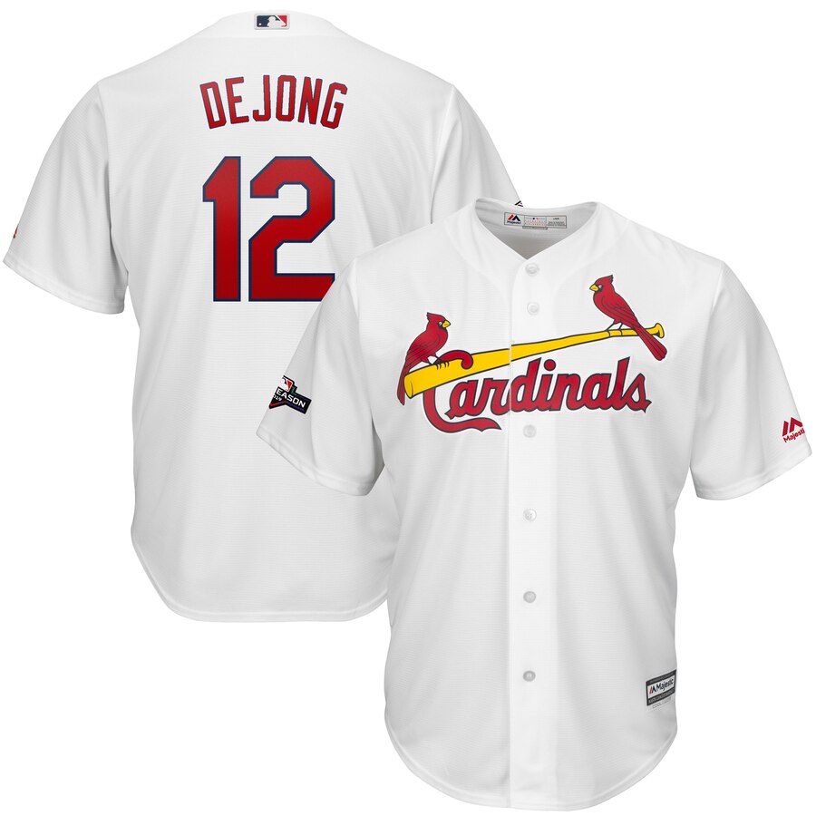 St. Louis Cardinals #12 Paul DeJong Majestic 2019 Postseason Official Cool Base Player Jersey White St. Louis Cardinals #12 Paul DeJong Majestic 2019 Postseason Official Cool Base Player Jersey White