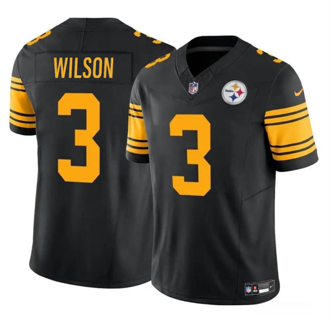 Men's Pittsburgh Steelers #3 Russell Wilson Black 2024 F.U.S.E.Color Rush Limited Stitched Jersey Men's Pittsburgh Steelers #3 Russell Wilson Black 2024 F.U.S.E.Color Rush Limited Stitched Jersey