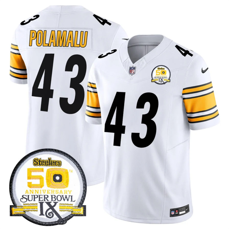 Men's Pittsburgh Steelers #43 Troy Polamalu White 2024 F.U.S.E. 50th Anniversary Of Super Bowl IX Alternate Vapor Untouchable Limited Stitched Jersey Men's Pittsburgh Steelers #43 Troy Polamalu White 2024 F.U.S.E. 50th Anniversary Of Super Bowl IX Alternate Vapor Untouchable Limited Stitched Jersey