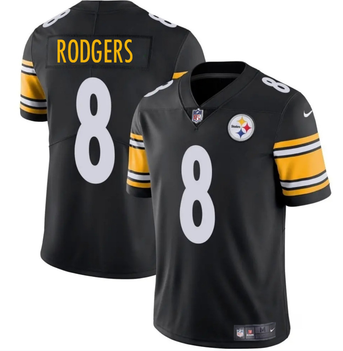 Men's Pittsburgh Steelers #8 Aaron Rodgers Black 2025 Vapor Limited Stitched Football Jersey Men's Pittsburgh Steelers #8 Aaron Rodgers Black 2025 Vapor Limited Stitched Football Jersey