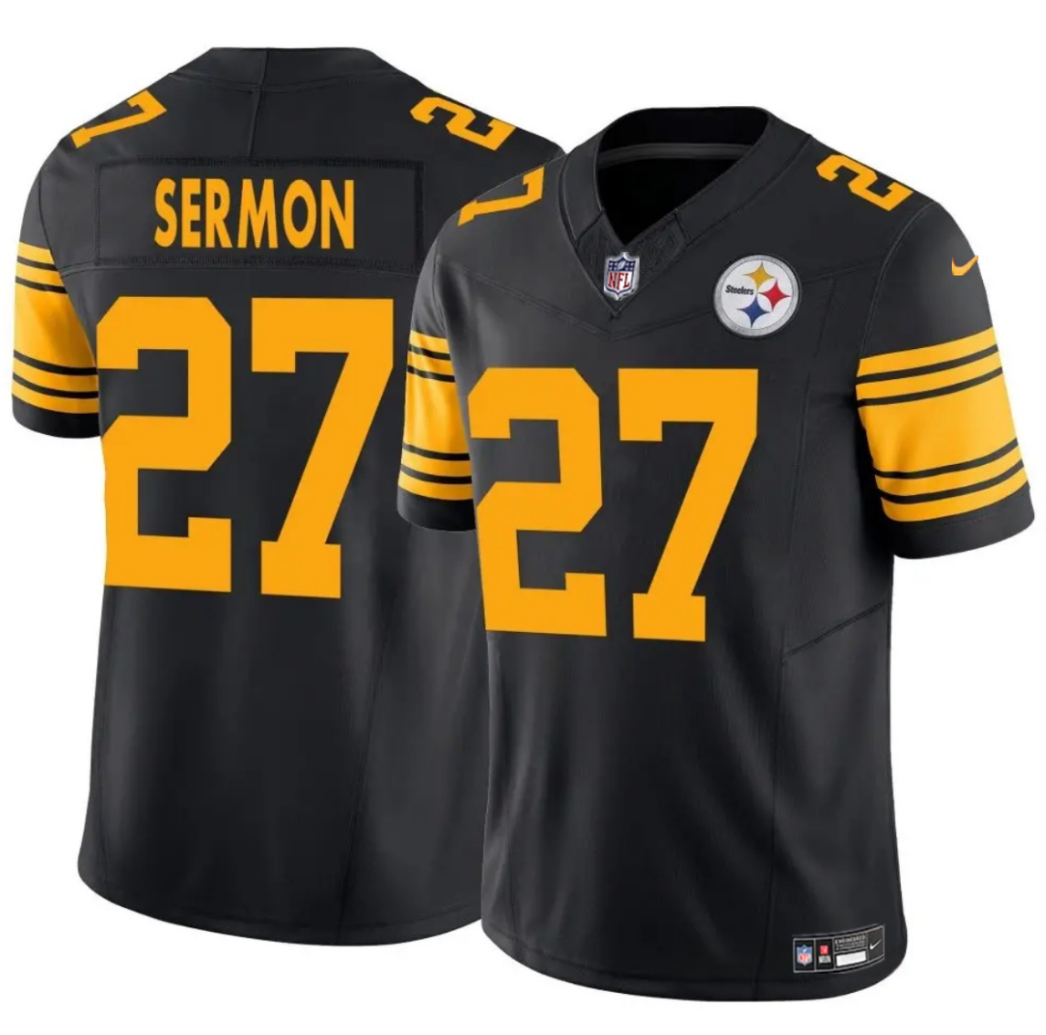 Men's Pittsburgh Steelers #27 Trey Sermon Black 2025 F.U.S.E. Color Rush Vapor Untouchable Limited Stitched Jersey Men's Pittsburgh Steelers #27 Trey Sermon Black 2025 F.U.S.E. Color Rush Vapor Untouchable Limited Stitched Jersey