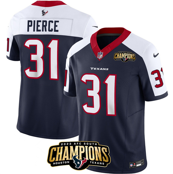 Men's Houston Texans #31 Dameon Pierce Navy/White 2023 F.U.S.E. AFC South Champions Patch Limited Stitched Football Jersey Men's Houston Texans #31 Dameon Pierce Navy/White 2023 F.U.S.E. AFC South Champions Patch Limited Stitched Football Jersey