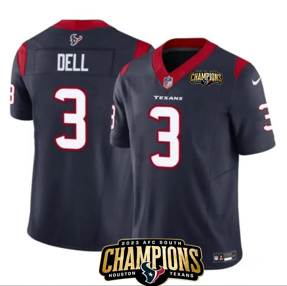 Men's Houston Texans #3 Tank Dell Navy 2023 F.U.S.E. AFC South Champions Patch Vapor Untouchable Limited Stitched Football Jersey Men's Houston Texans #3 Tank Dell Navy 2023 F.U.S.E. AFC South Champions Patch Vapor Untouchable Limited Stitched Football Jersey