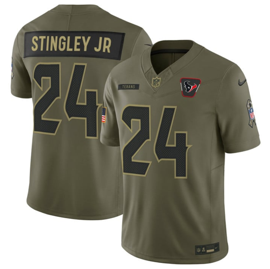 Men's Houston Texans #24 Derek Stingley Jr. Olive 2025 F.U.S.E. Salute to Service Limited Stitched Football Jersey