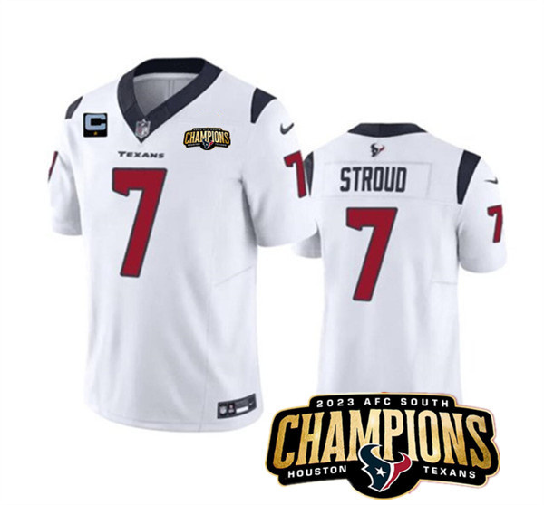 Men's Houston Texans #7 C.J. Stroud White 2023 F.U.S.E. With 1-Star C Patch And AFC South Champions Patch Vapor Untouchable Limited Stitched Football Jersey Men's Houston Texans #7 C.J. Stroud White 2023 F.U.S.E. With 1-Star C Patch And AFC South Champions Patch Vapor Untouchable Limited Stitched Football Jersey